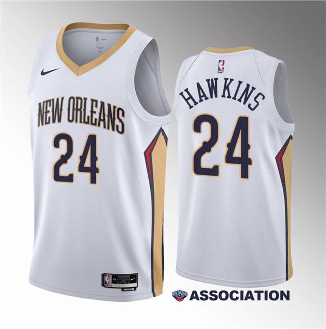 Men's New Orleans Pelicans #24 Jordan Hawkins White 2023 Draft Association Edition Stitched Basketball Jersey